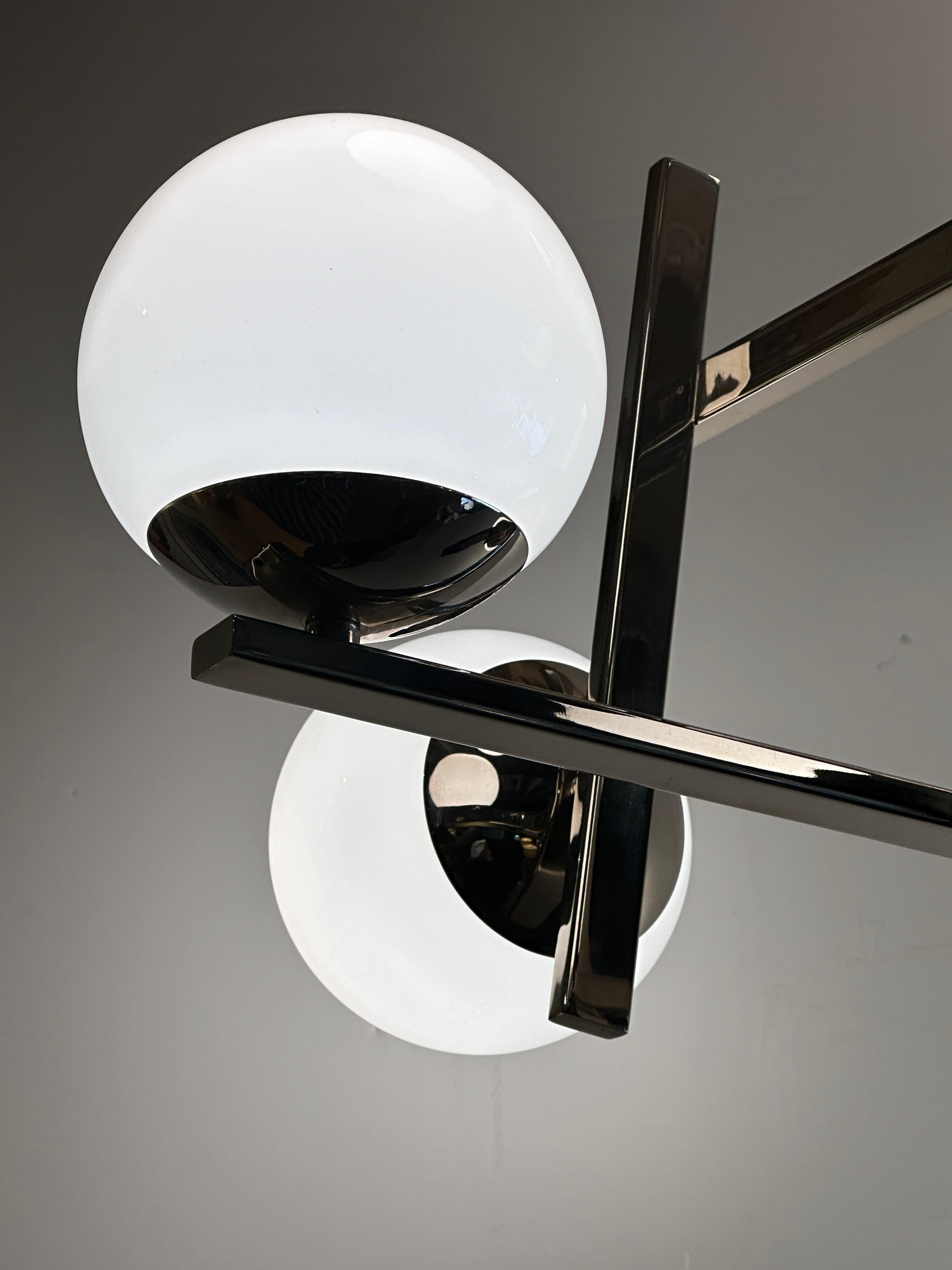 Frosted Modern Chrome Pendant Lighting with 6 Glass Globes For Sale
