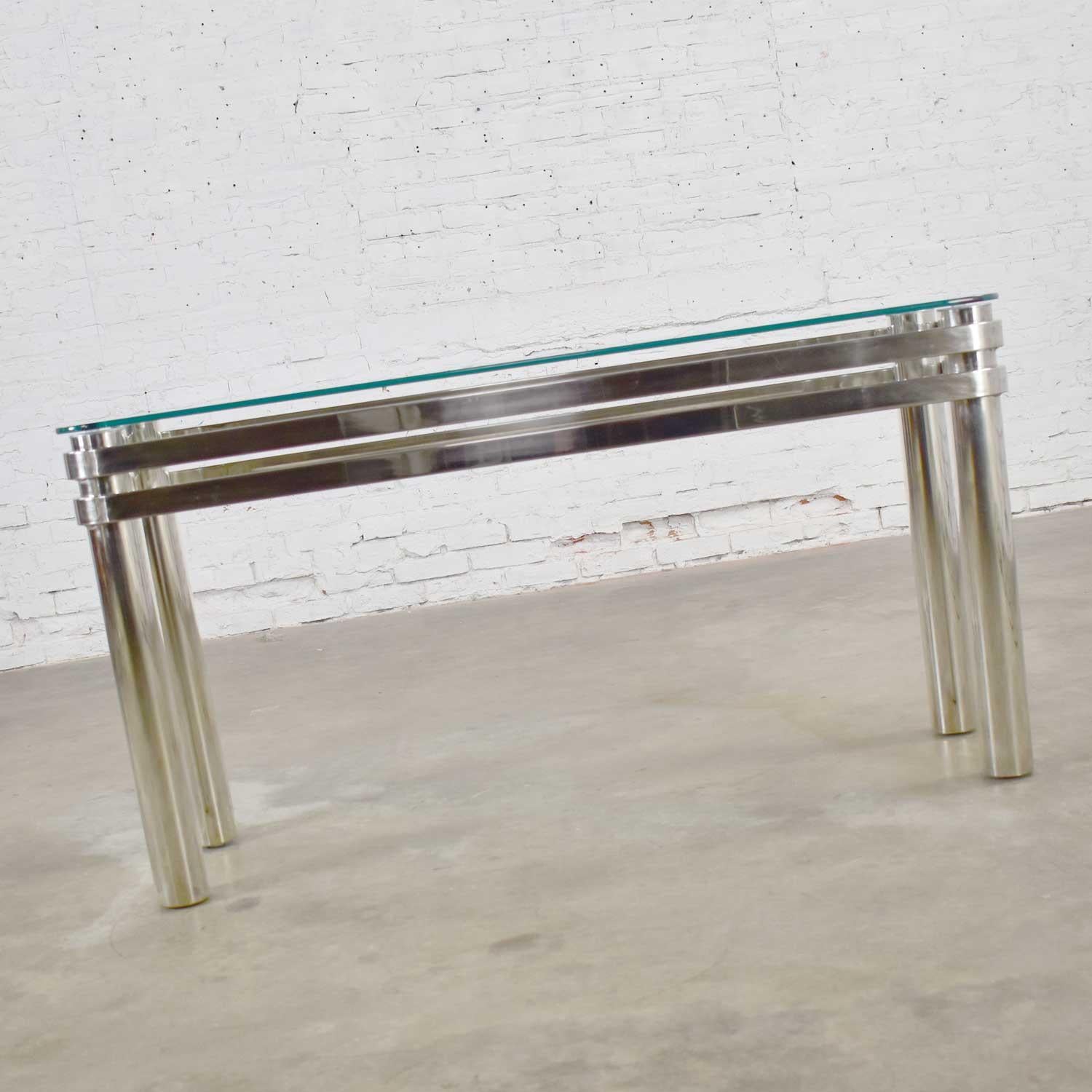 Modern Chrome Rectangle Console Sofa Table Glass Top Style Pace or Karl Springer For Sale 7