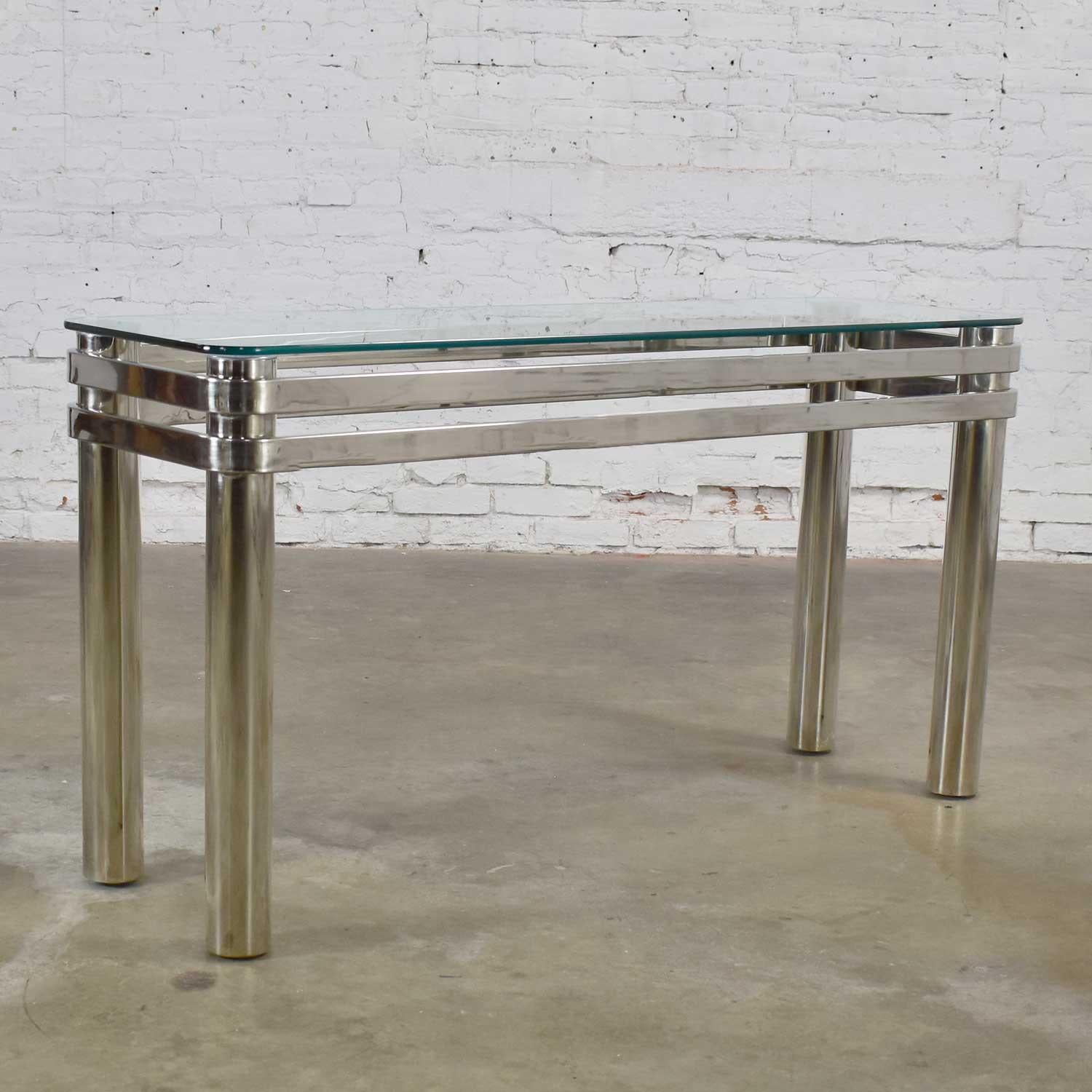 Modern Chrome Rectangle Console Sofa Table Glass Top Style Pace or Karl Springer For Sale 8