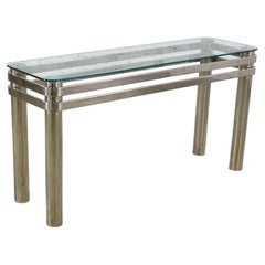 Console Sofa Table Chrome Rectangle w/ Glass Top Style of Pace or Karl Springer