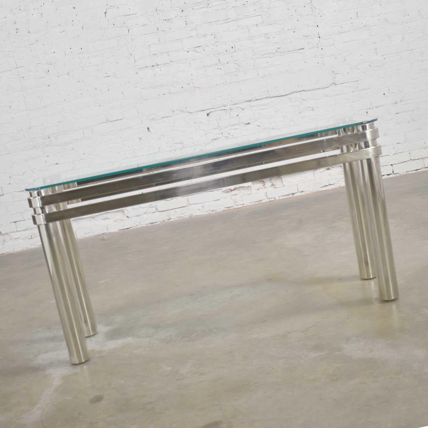 Modern Chrome Rectangle Console Sofa Table Glass Top Style Pace or Karl Springer For Sale 3