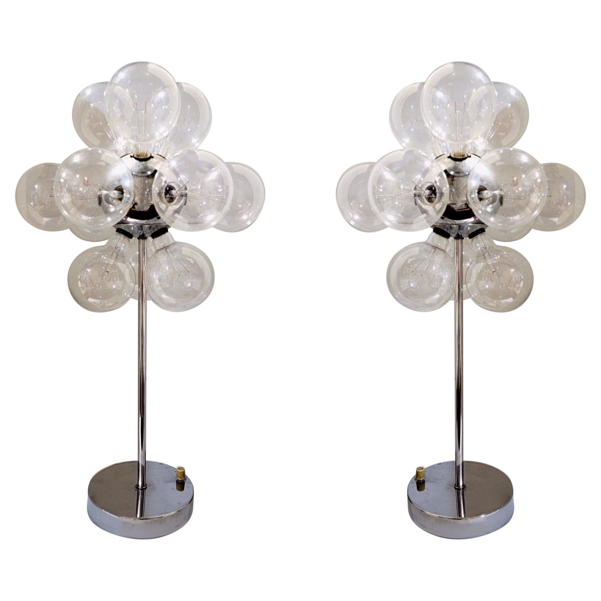 Modern Chrome Sputnik Style Bubble Glass Globe Lamps Att. to TSAO Designs, Pair