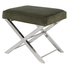 Tabouret moderne chromé avec cadre classique en forme de X en état original