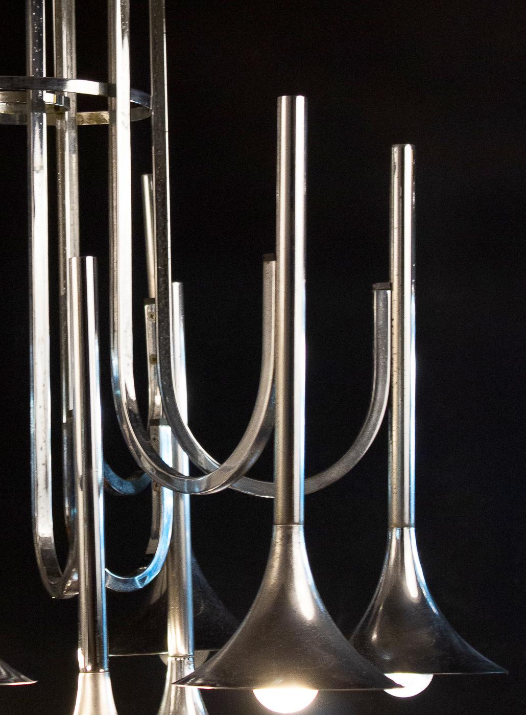 Italian Modern Chrome Trompet Chandelier by Goffredo Reggiani, Italy, circa 1970