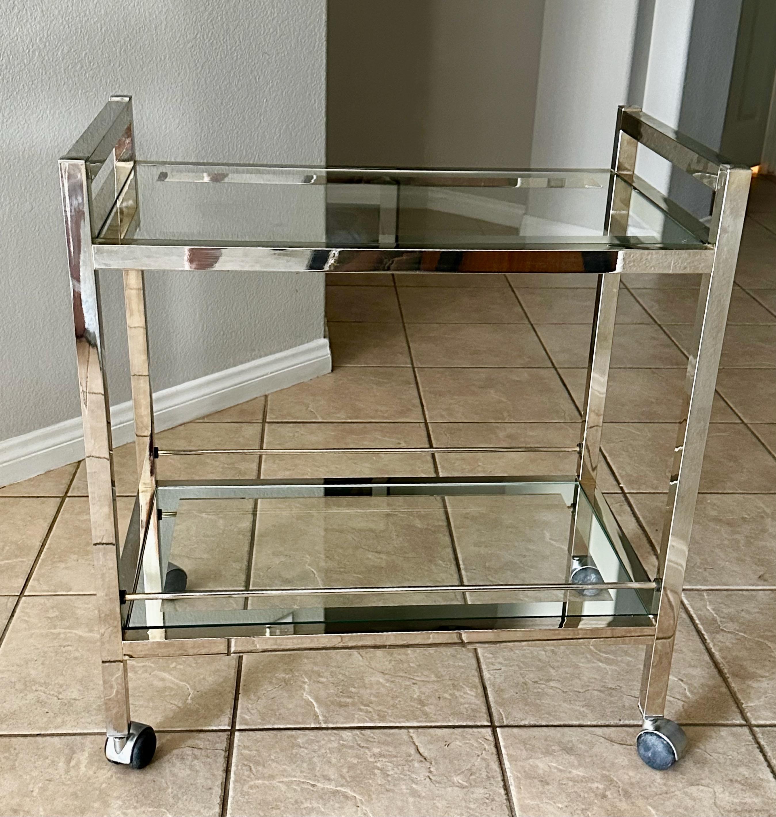 Modern Chrome Two-Tier Bar Cart For Sale 4