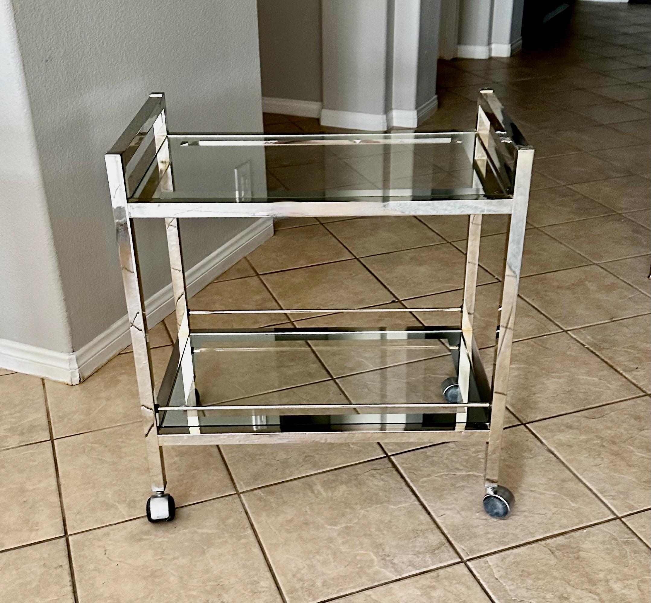 Modern Chrome Two-Tier Bar Cart For Sale 5