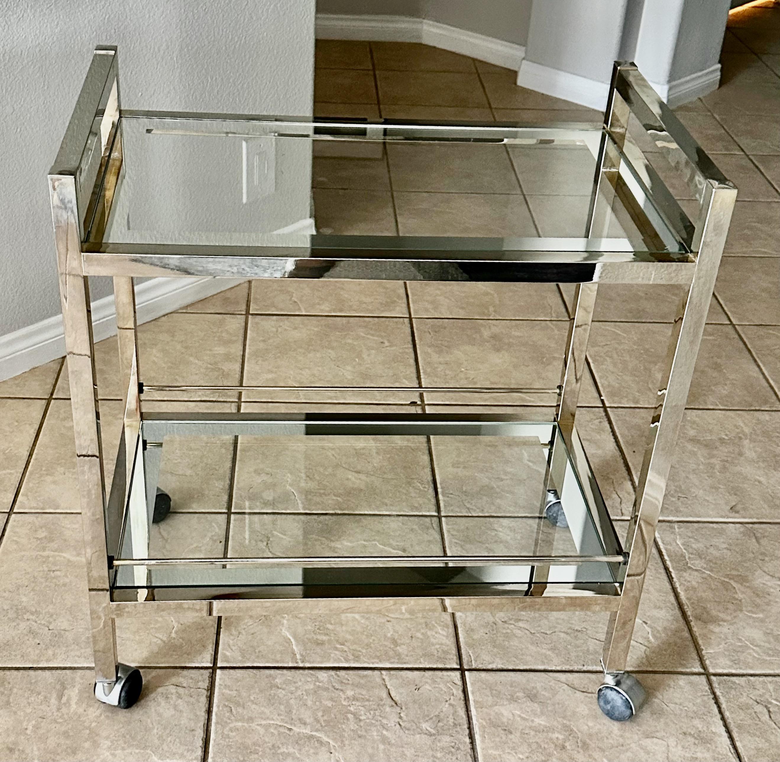 Modern Chrome Two-Tier Bar Cart For Sale 6