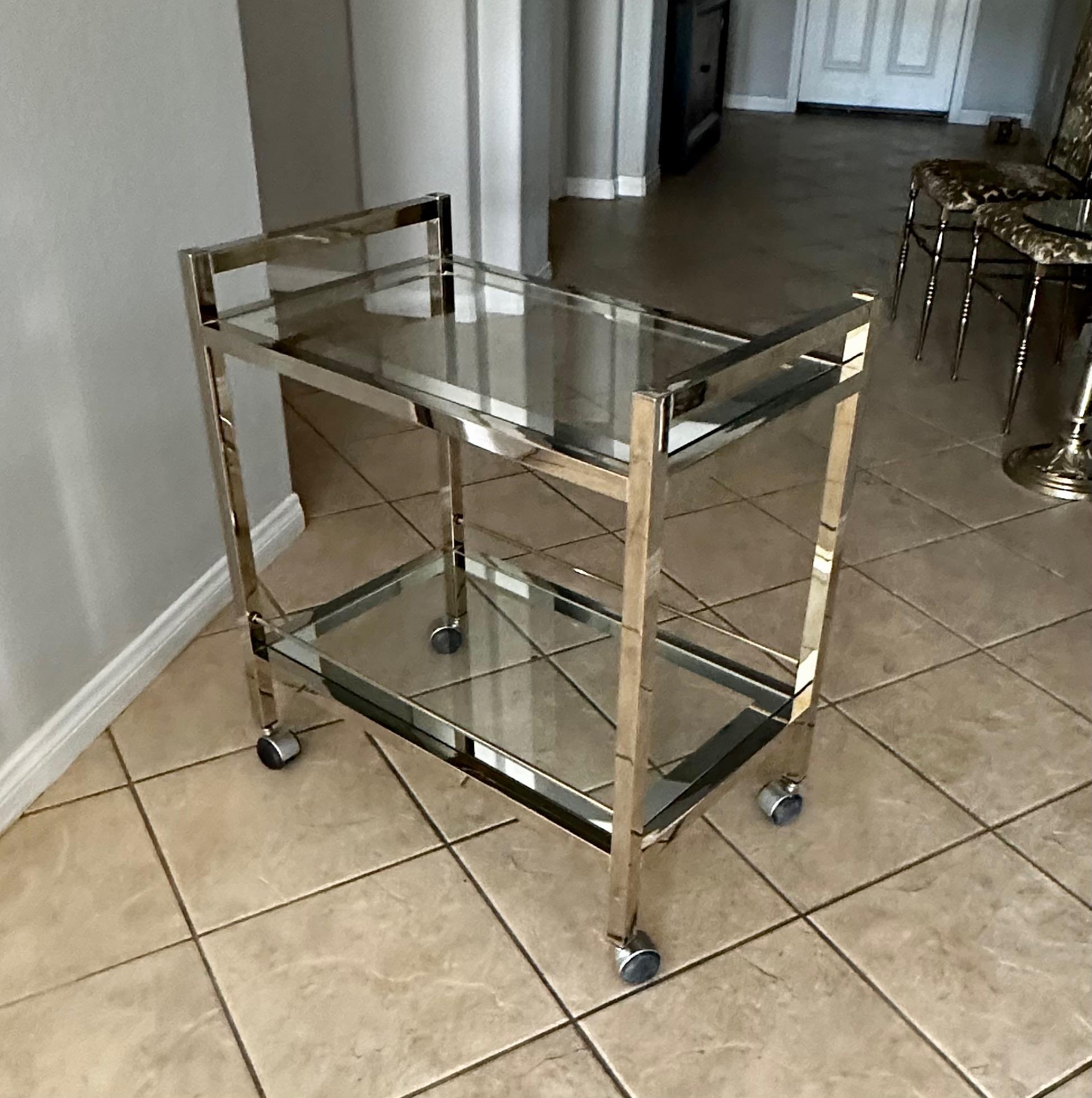 Modern Chrome Two-Tier Bar Cart For Sale 10