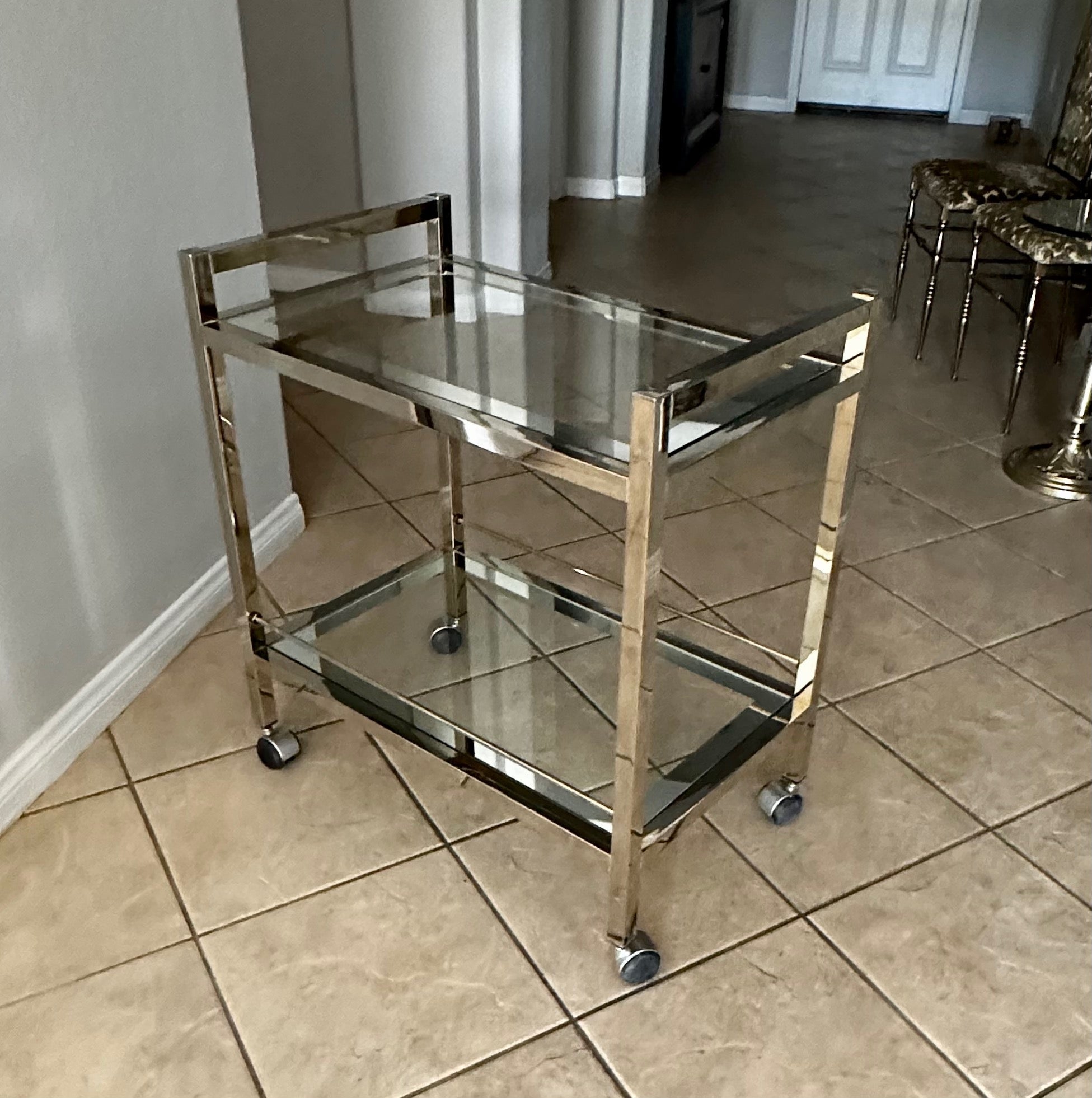 American Modern Chrome Two-Tier Bar Cart For Sale
