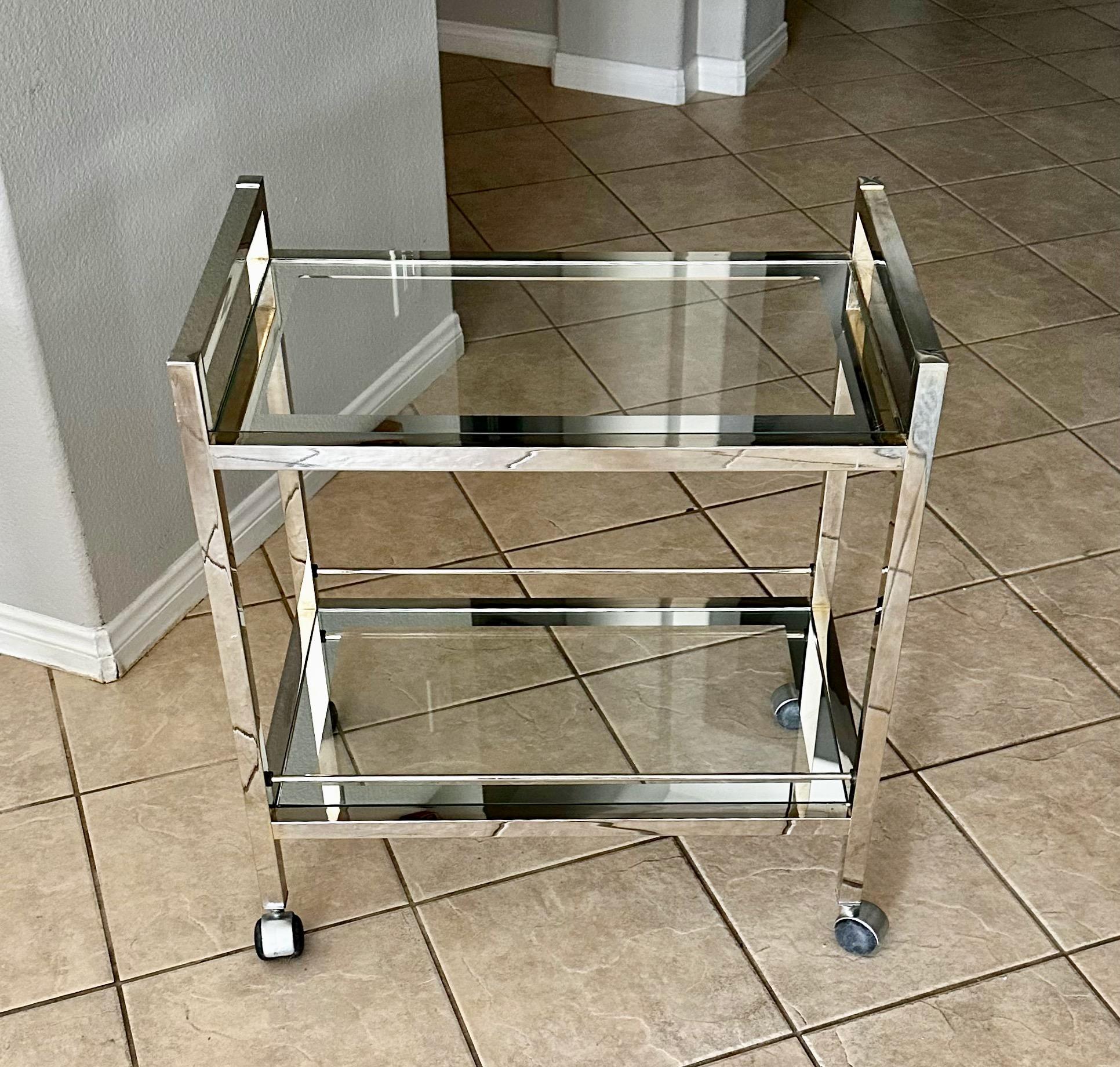 Metal Modern Chrome Two-Tier Bar Cart For Sale