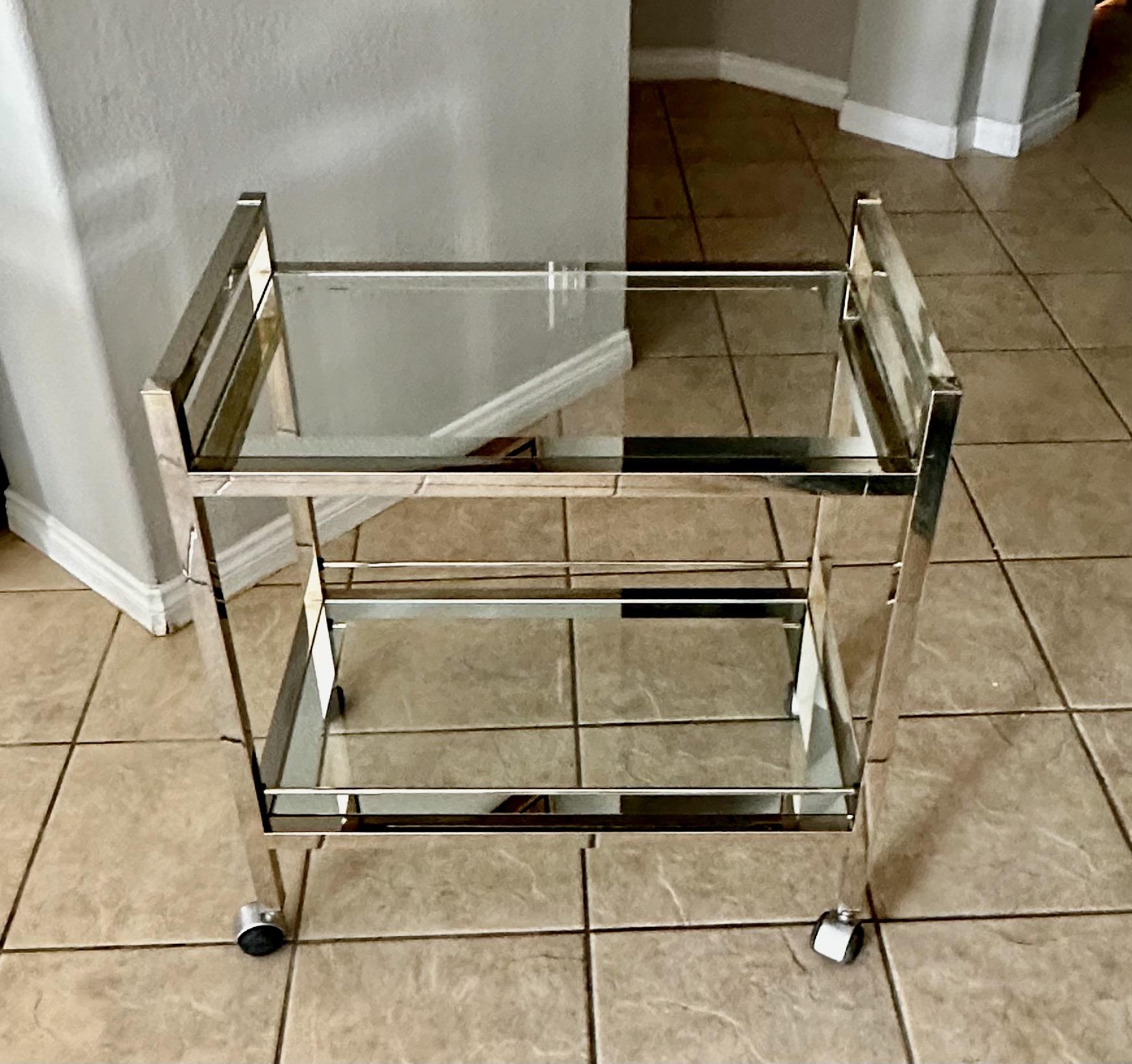 Modern Chrome Two-Tier Bar Cart For Sale 1