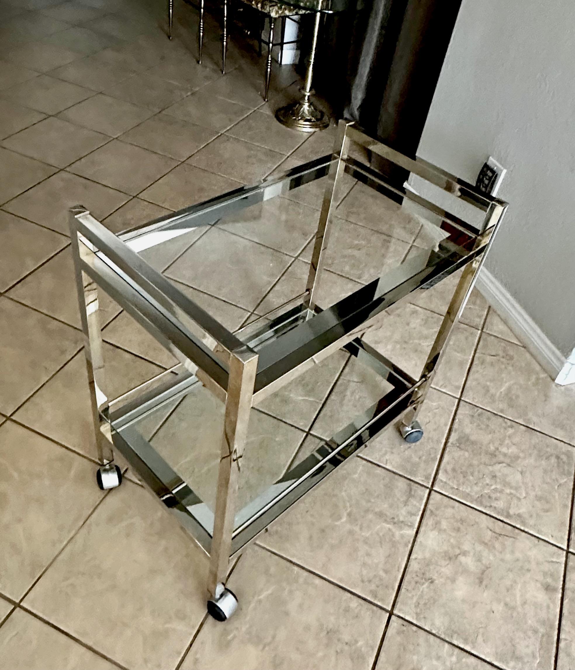 Modern Chrome Two-Tier Bar Cart For Sale 2