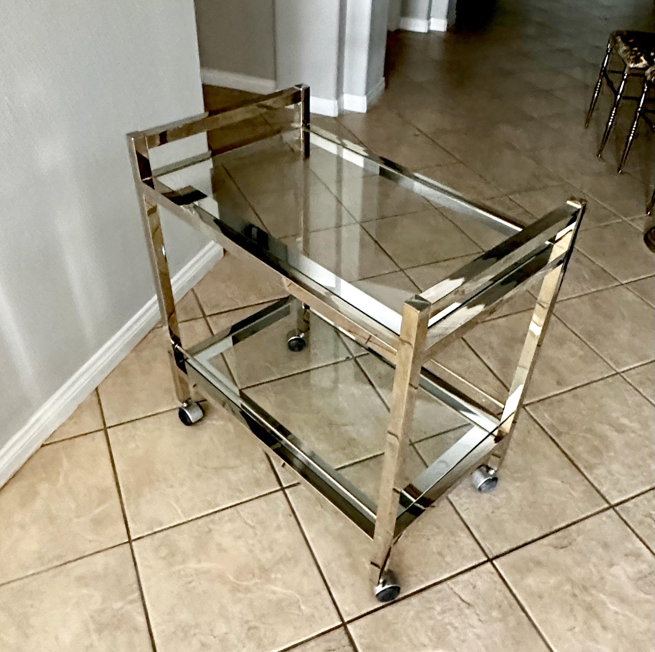 Modern Chrome Two-Tier Bar Cart For Sale 3