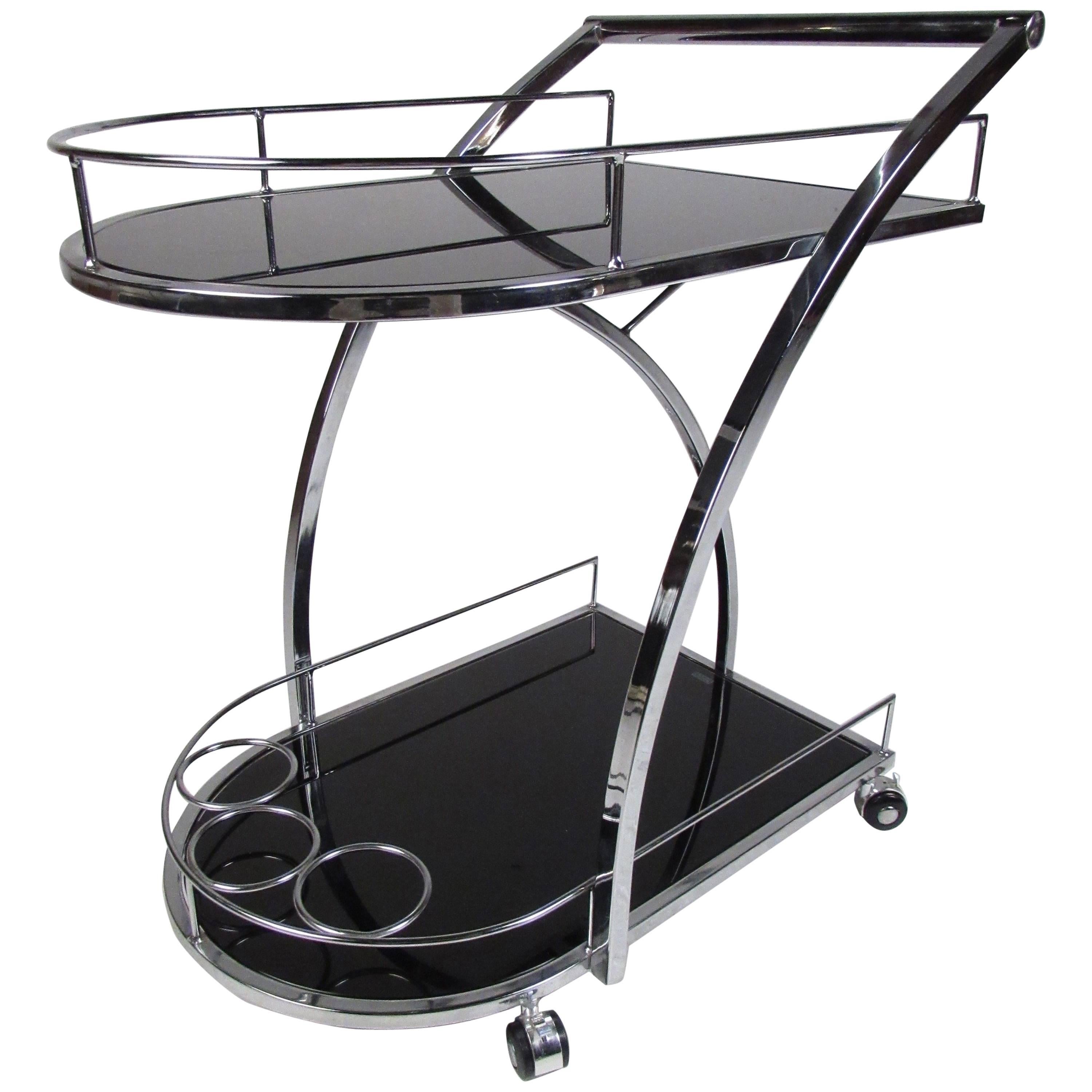 Modern Chrome Two-Tier Bar Cart
