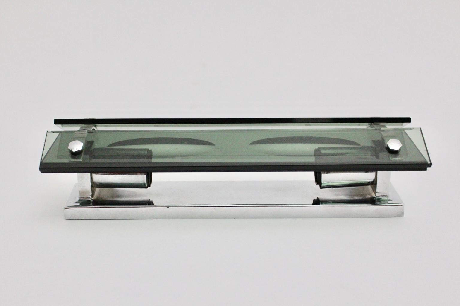 Modern Chromed Smoked Glass Vintage Sconce, 1970s For Sale 1