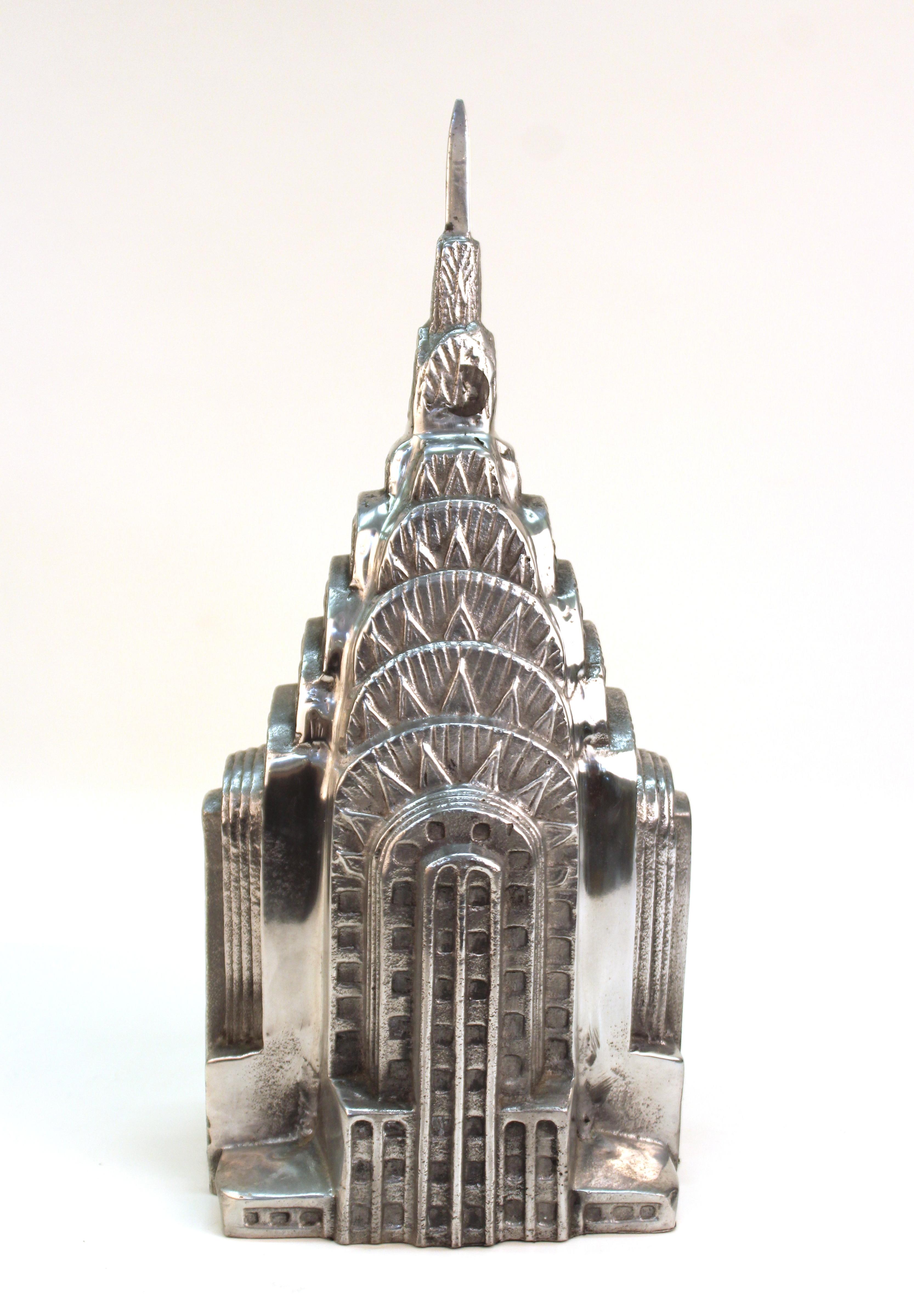 Modern architectural scale model of the upper section of the spire of New York City's Chrysler Building, cast in aluminum. The piece was made in the 1970s and is in great vintage condition.