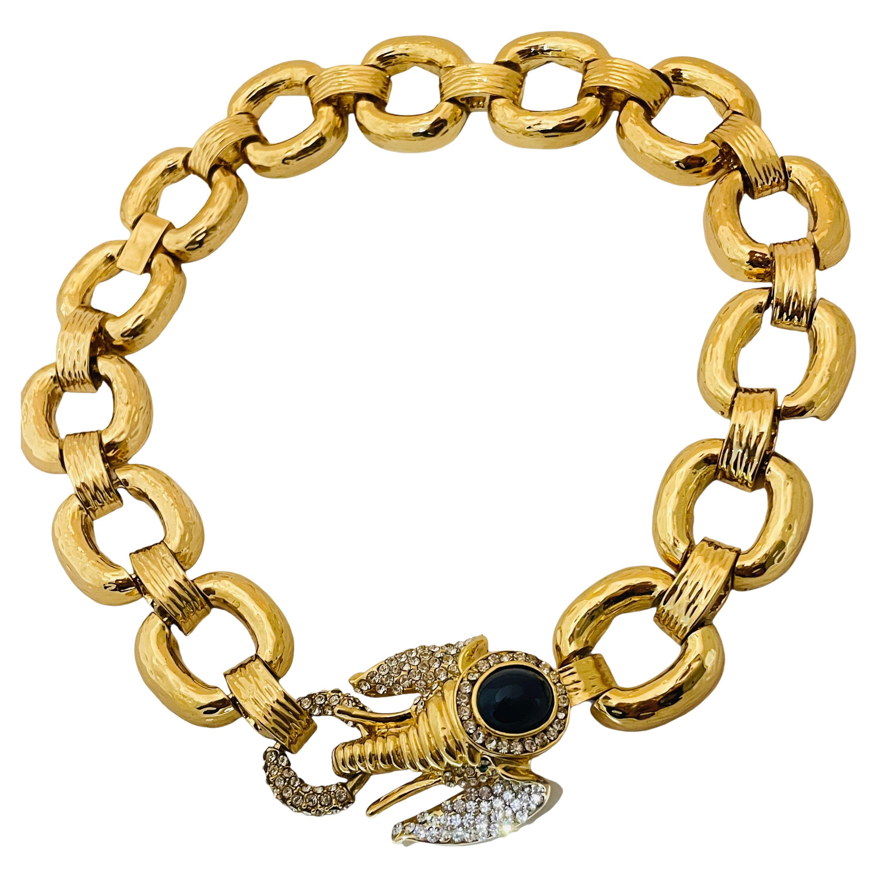Modern chunky gold chain rhinestones elephant choker necklace