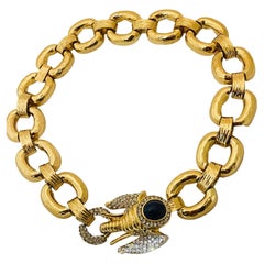 Vintage Modern chunky gold chain rhinestones elephant choker necklace