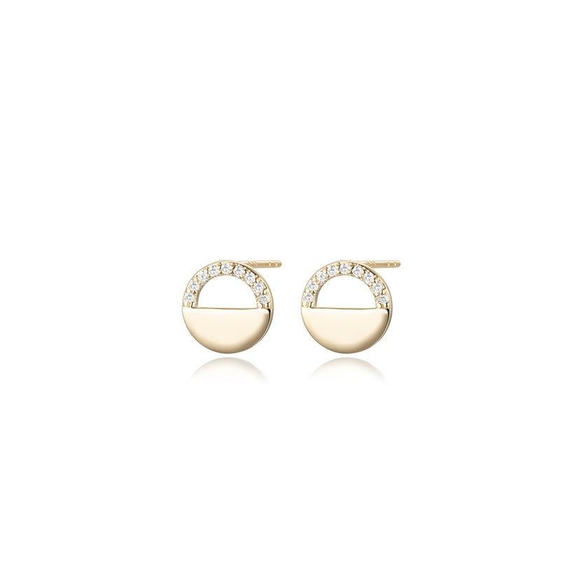 Moderno Modern Circle 14K Gold Diamond Stud Earrings in vendita