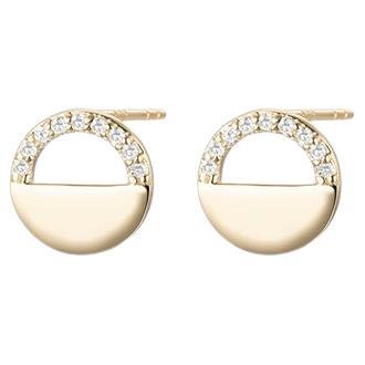 Modern Circle 14K Gold Diamond Stud Earrings