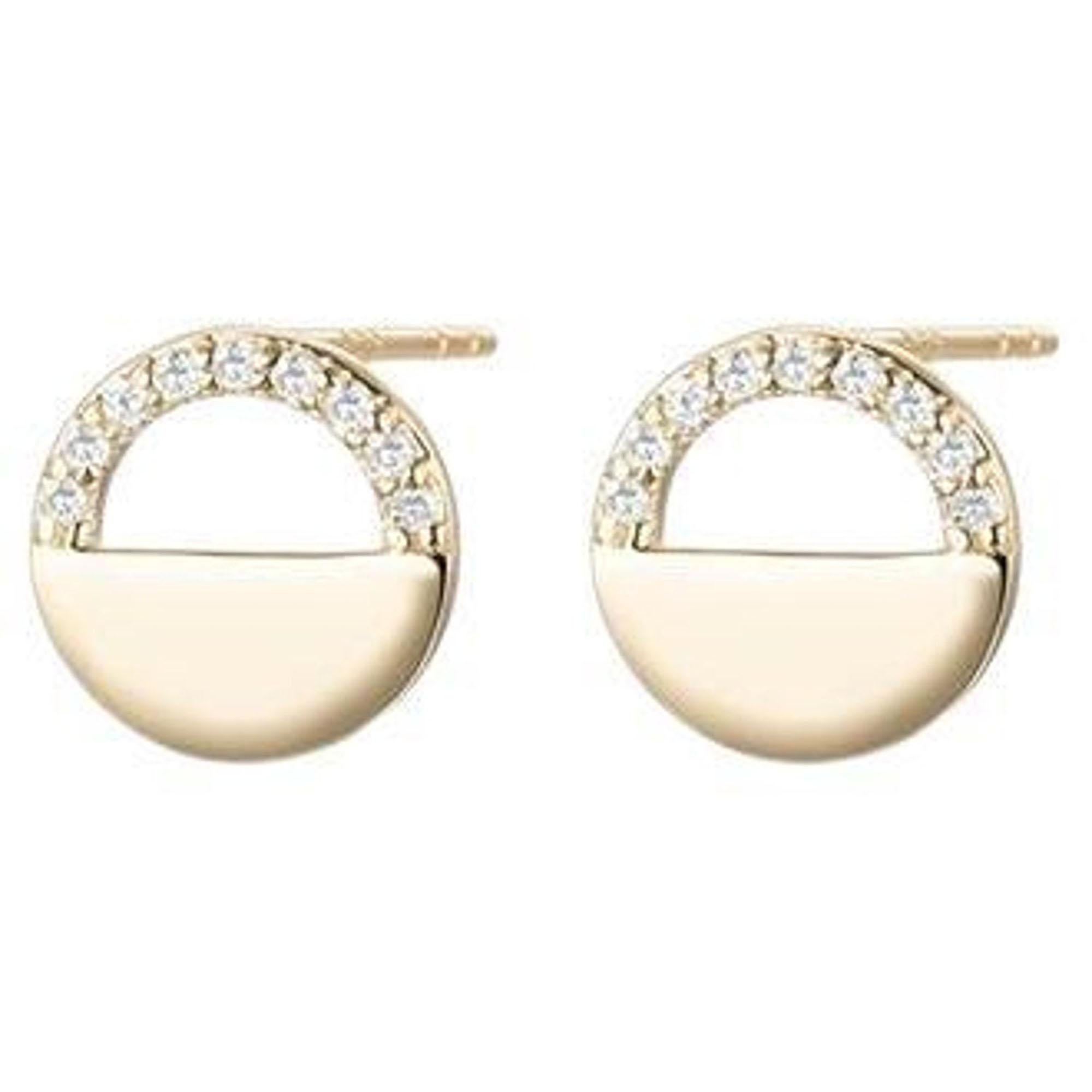 Modern Circle 14K Gold Diamond Stud Earrings