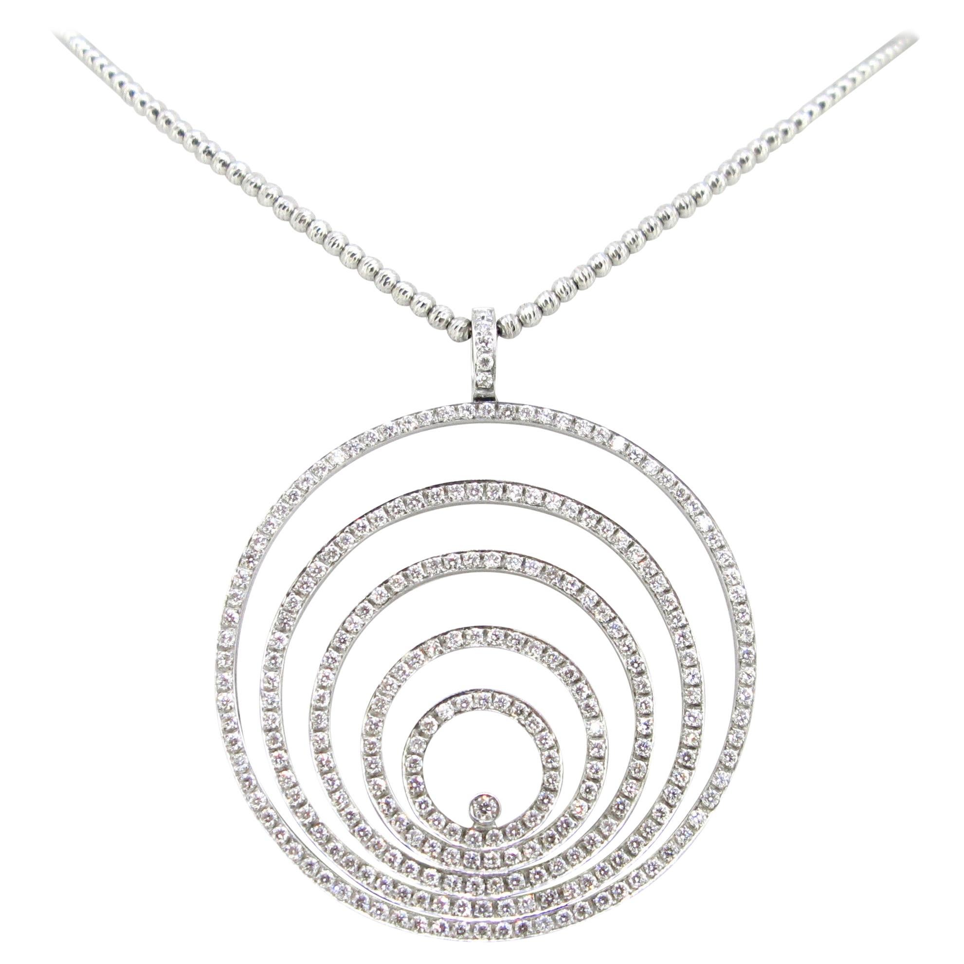 Modern Circle Diamonds White Gold Pendant Chain Necklace