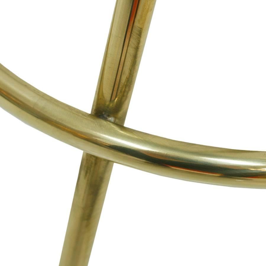 Contemporary Mid-Century Style Circular Brass and Cotton Velvet Italian Bar Stool For Sale