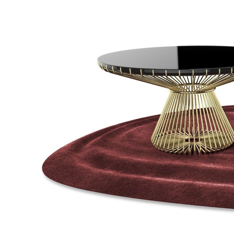 Portuguese Modern Circular Dinning Table, Brass Legs, and Glass Top For Sale