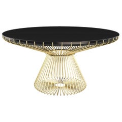 Modern Circular Dinning Table, Brass Legs, and Glass Top