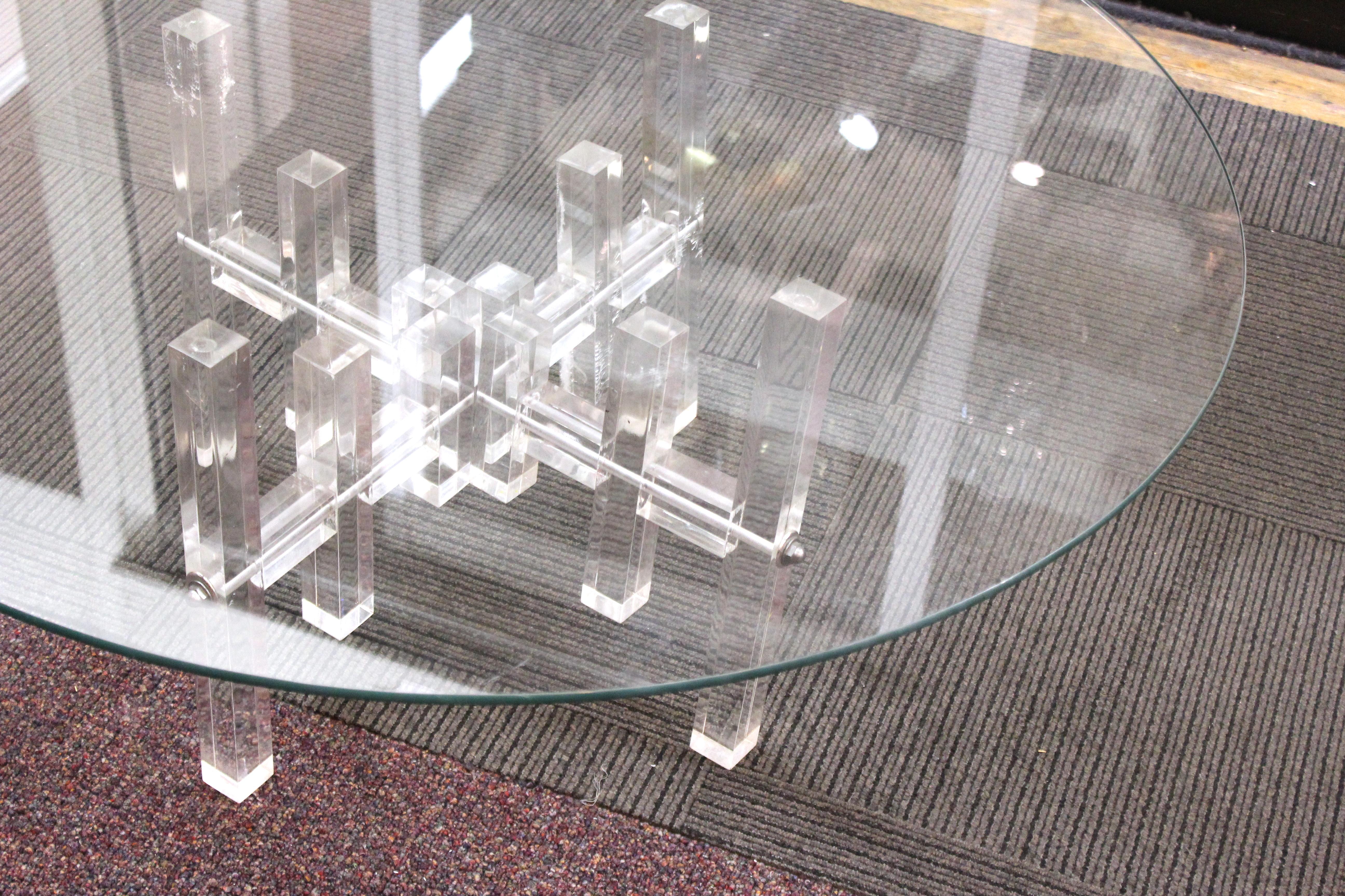 Modern Circular Glass Coffee Table with Lucite Base 4