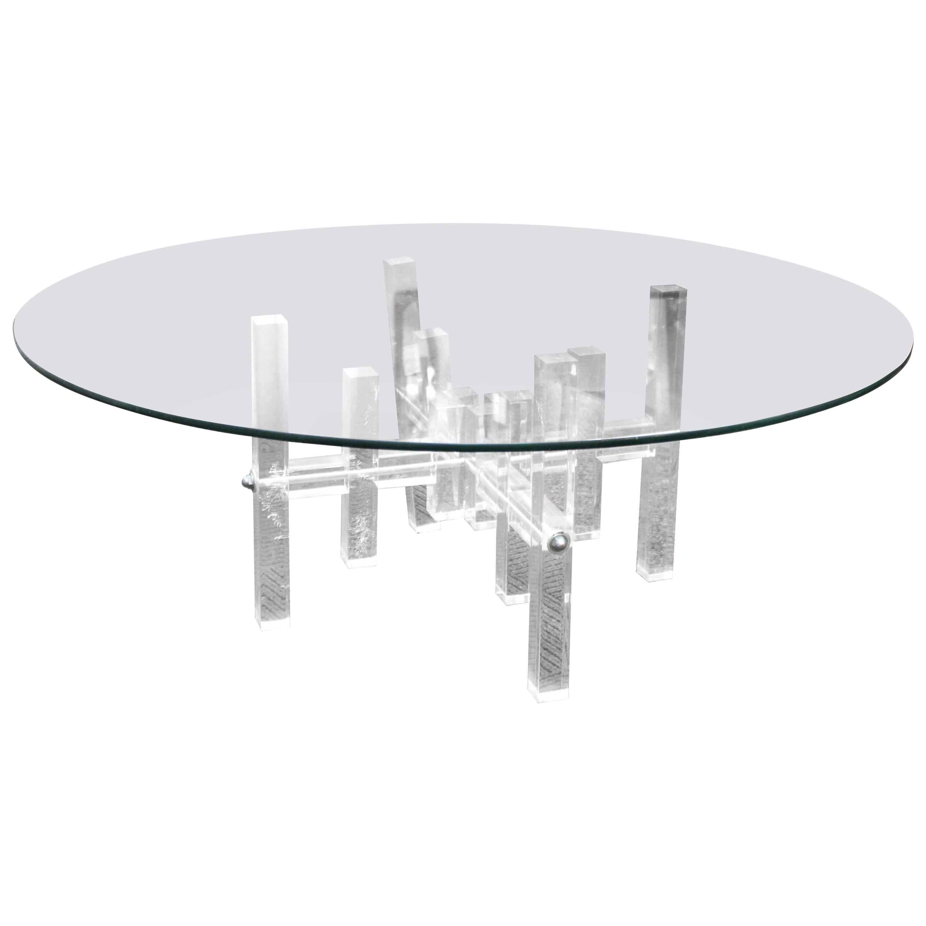 Modern Circular Glass Coffee Table with Lucite Base