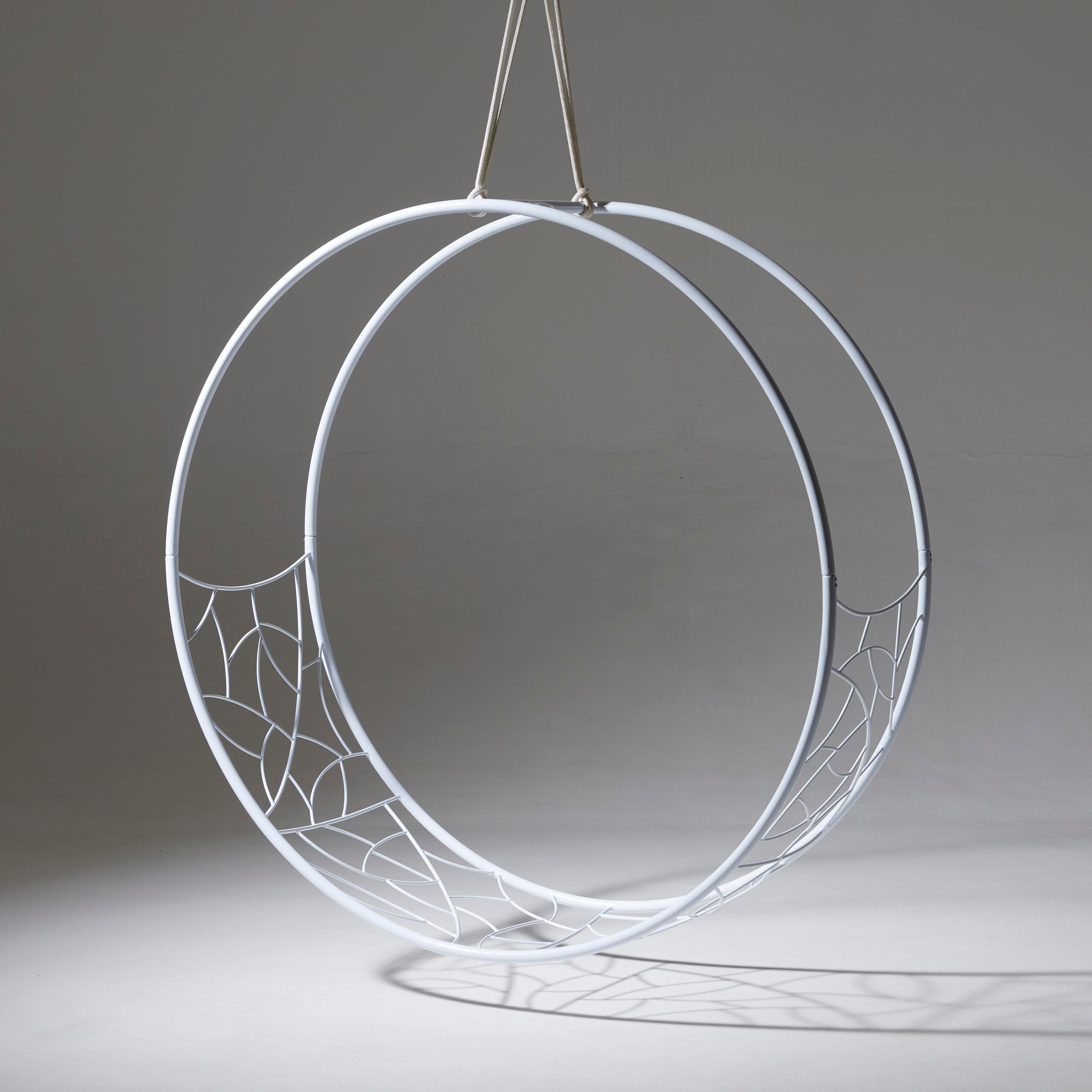 The wheel hanging chair swing seat is sculptural and dynamic. Its striking circular shape lends itself for use as a functional art piece.

The chair has an open yet enveloping feel. The pattern detail is inspired by nature and reminiscent of the