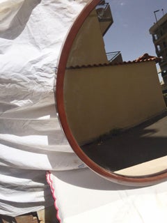Modern Circular Mirror in Brown Lacquered Wood from the 70s. Danish School Style