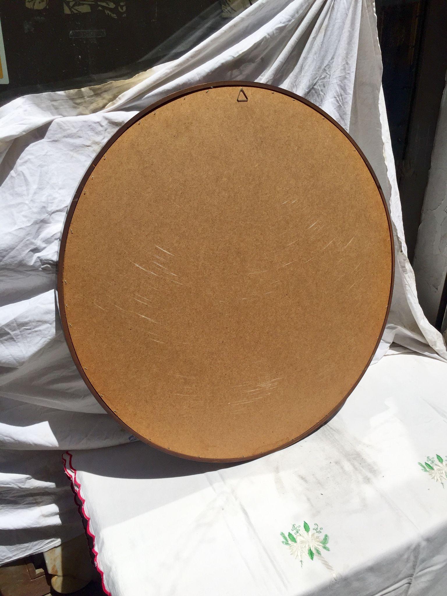 Late 20th Century Modern Circular Mirror in Brown Lacquered Wood from the 70s. Danish School Style For Sale