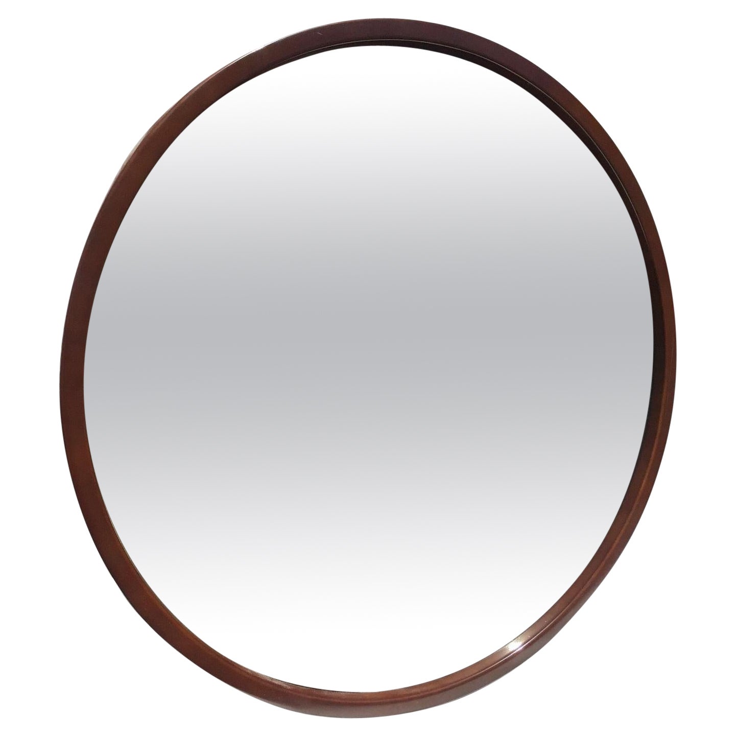 Specchio circolare moderno in Wood Wood laccato marrone degli anni '70. Stile della scuola danese