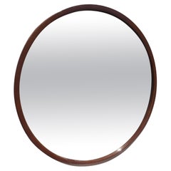 Specchio circolare moderno in Wood Wood laccato marrone degli anni '70. Stile della scuola danese