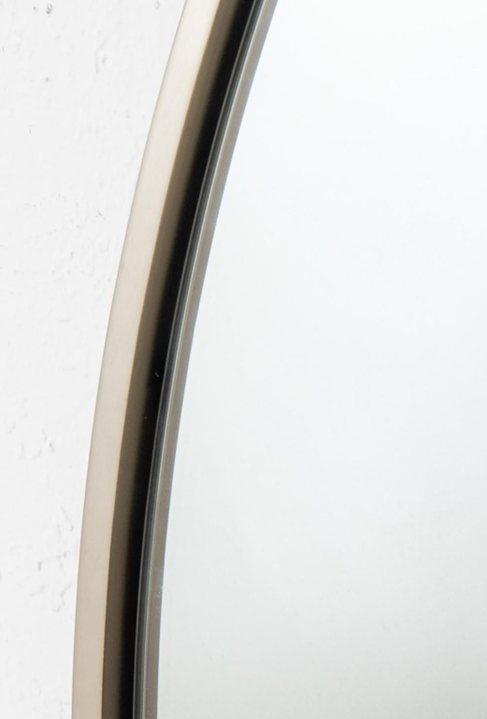 Modern round mirror with brushed steel frame. 47.5