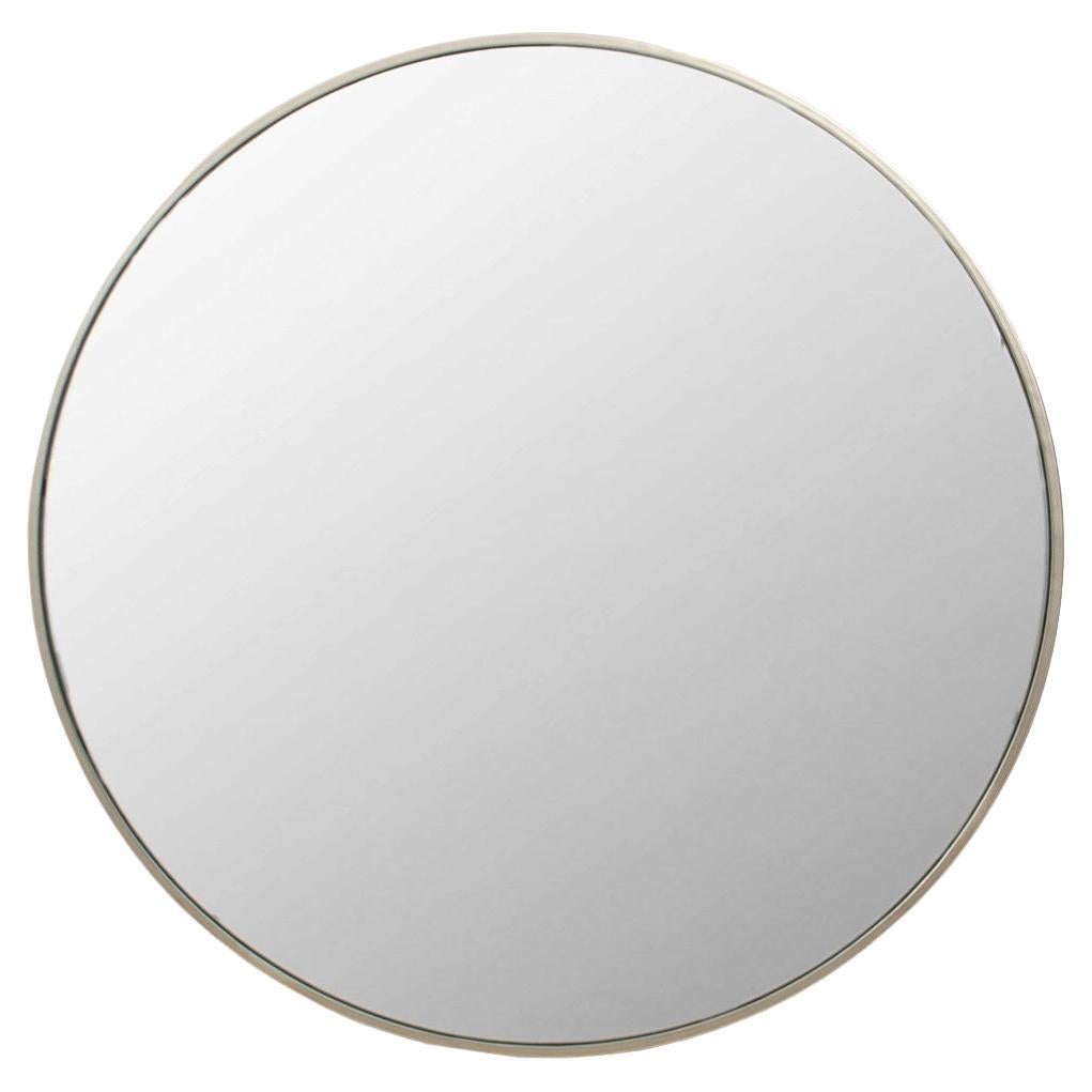 Modern Circular Mirror with Brushed Steel Frame For Sale