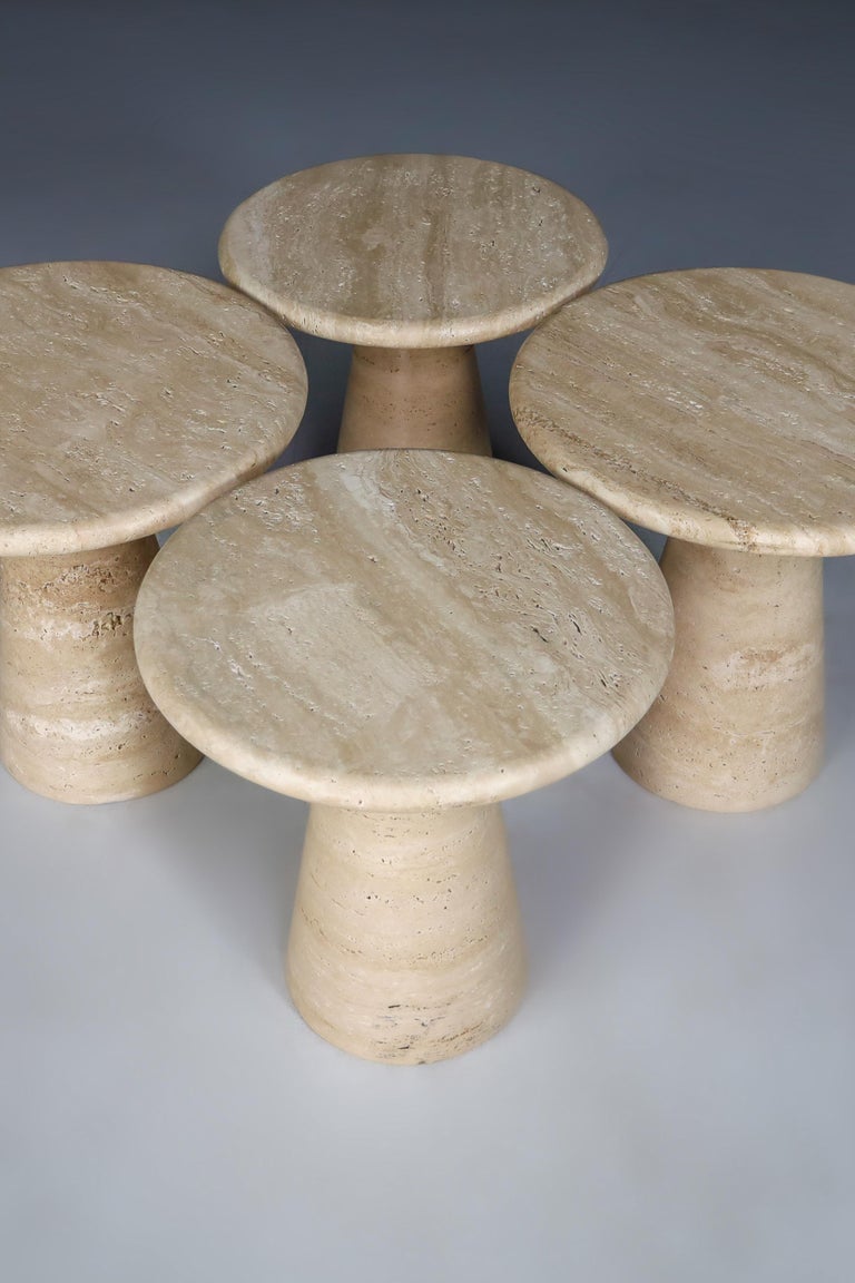 Modern Circular Travertine Side Tables or Coffee Tables, Italy 1980s 4