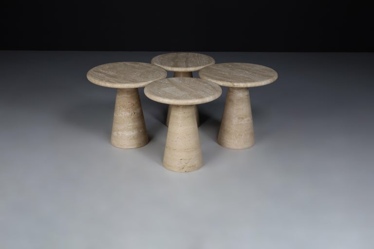 Modern Circular Travertine Side Tables or Coffee Tables, Italy 1980s 5