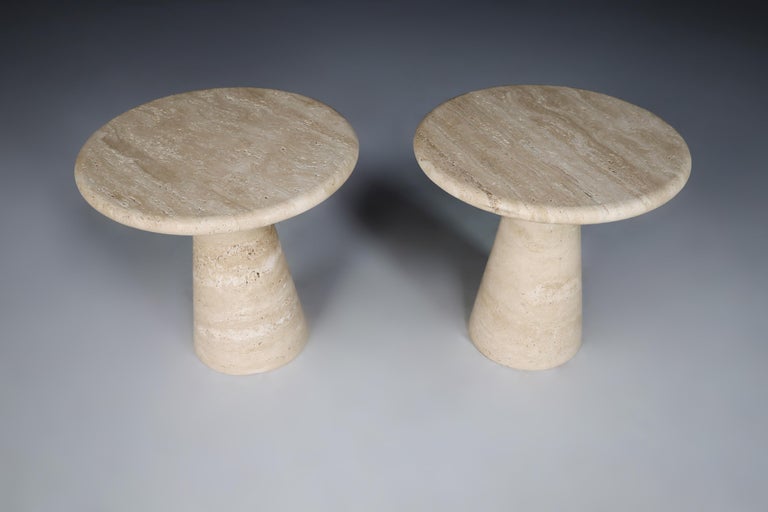 Modern Circular Travertine Side Tables or Coffee Tables, Italy 1980s 6