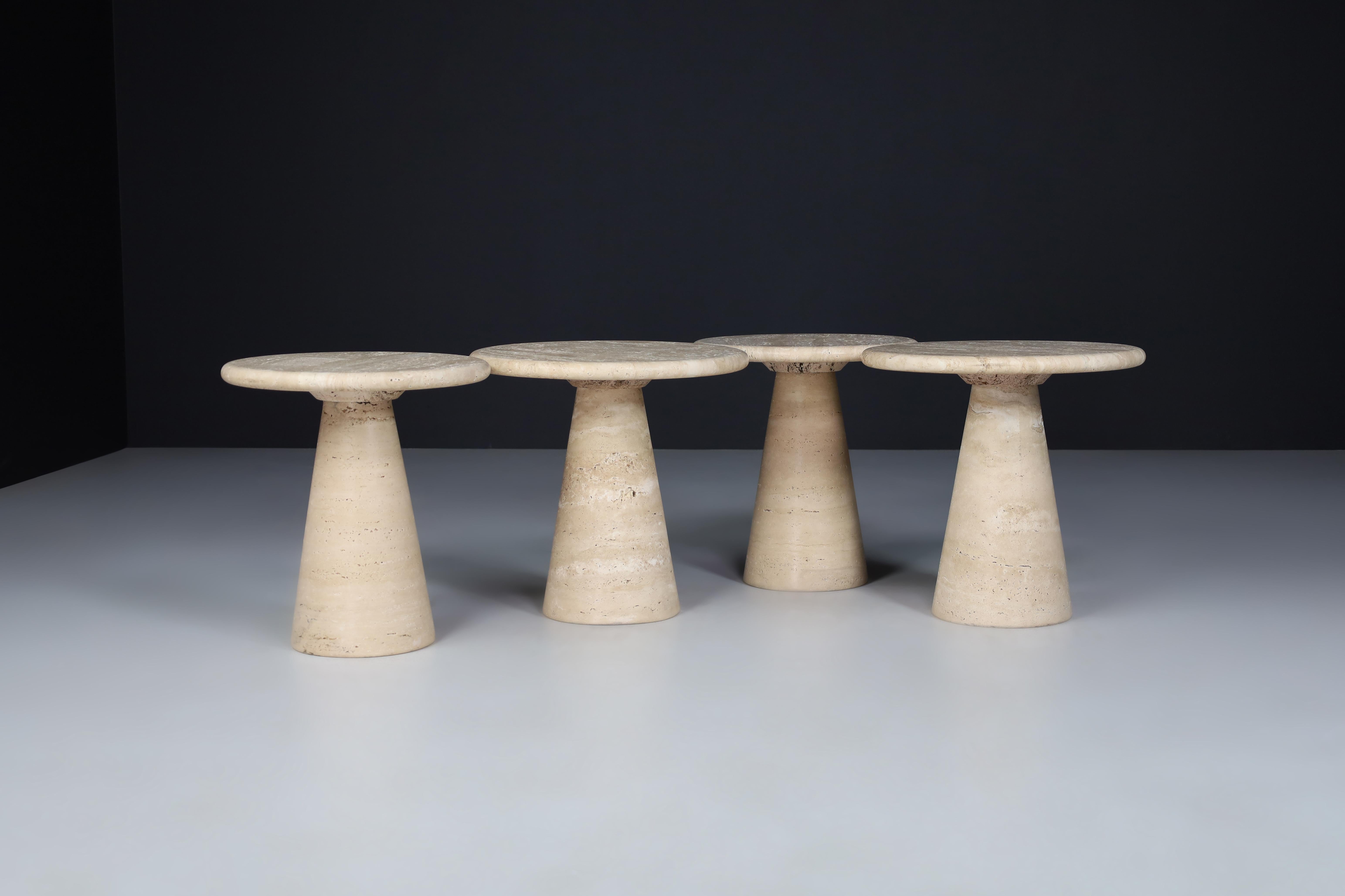 Modern Circular Travertine Side Tables or Coffee Tables, Italy 1980s 7