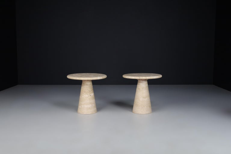 Italian Modern Circular Travertine Side Tables or Coffee Tables, Italy 1980s