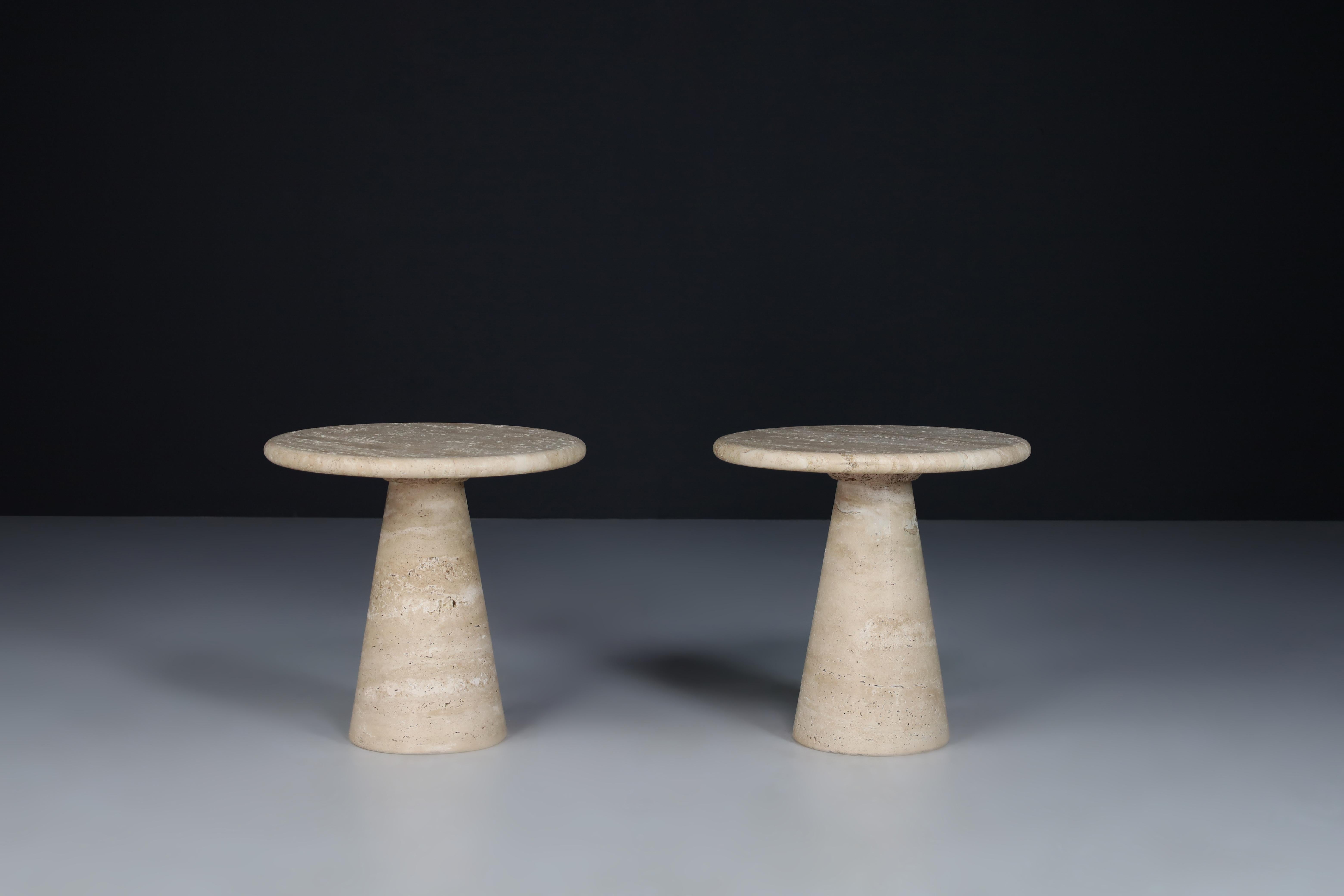 Modern Circular Travertine Side Tables or Coffee Tables, Italy 1980s In Good Condition In Almelo, NL