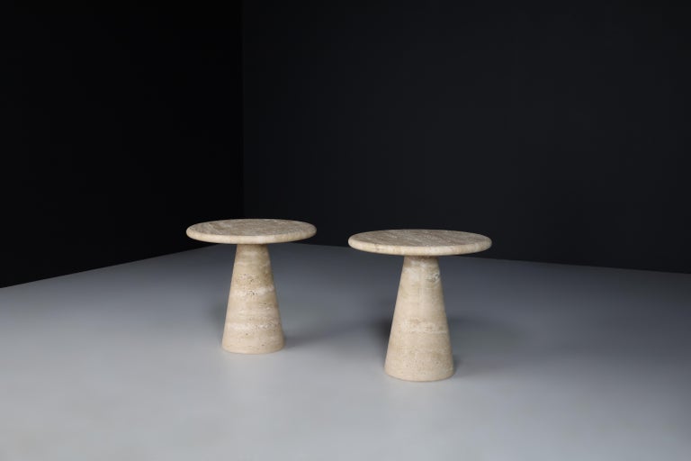 20th Century Modern Circular Travertine Side Tables or Coffee Tables, Italy 1980s