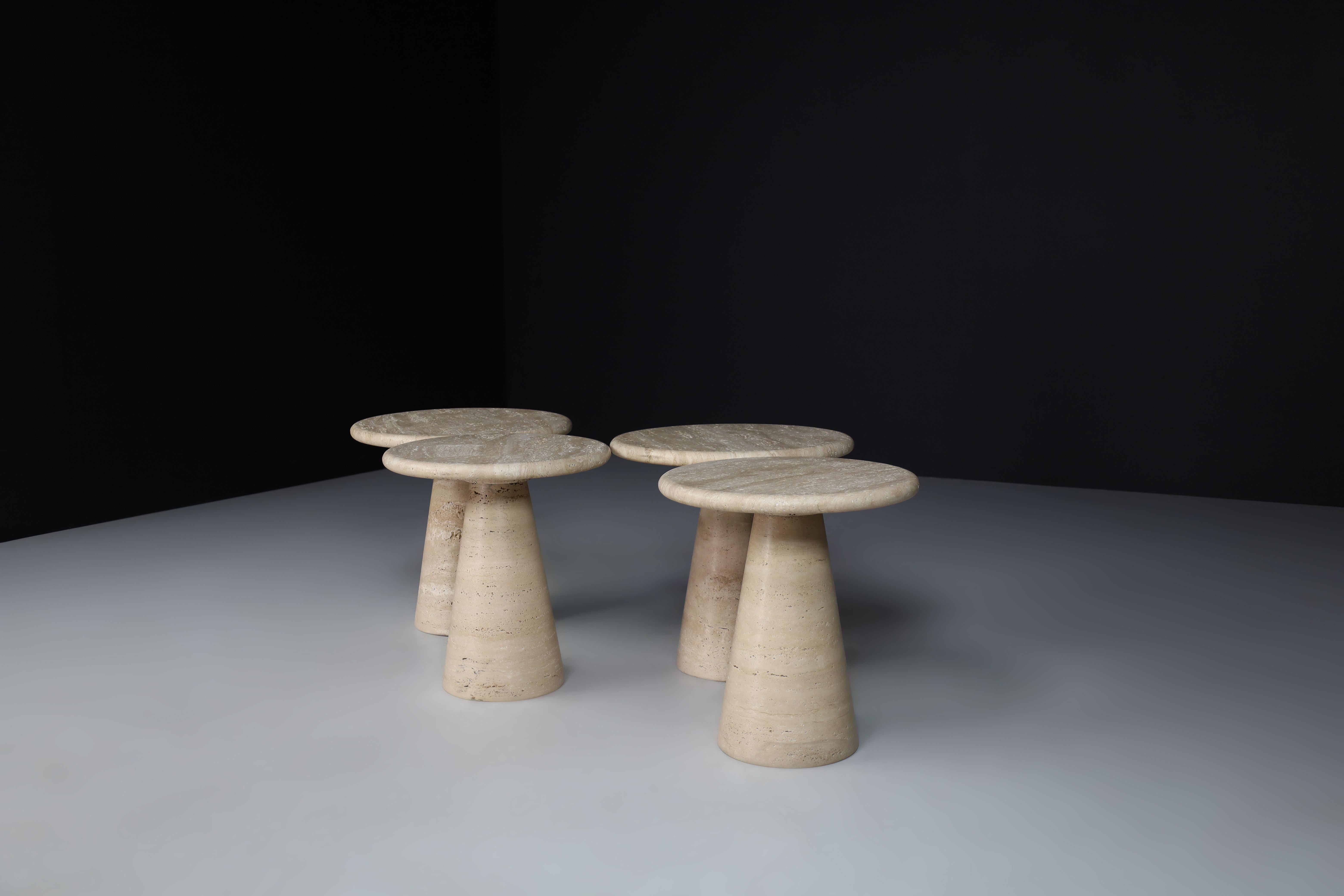 Modern Circular Travertine Side Tables or Coffee Tables, Italy 1980s 1