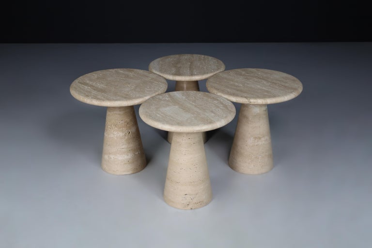 Modern Circular Travertine Side Tables or Coffee Tables, Italy 1980s 2
