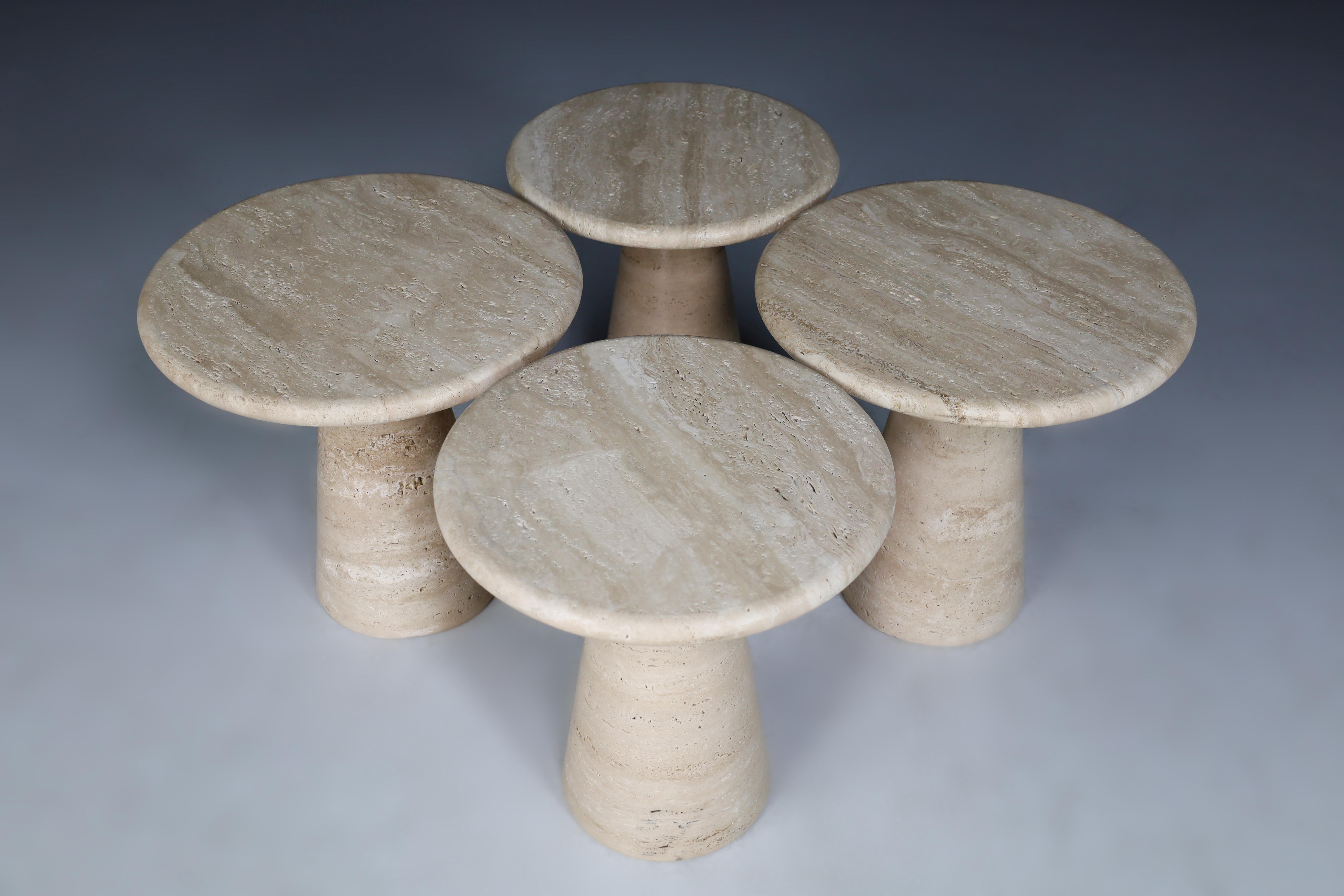 Modern Circular Travertine Side Tables or Coffee Tables, Italy 1980s 3