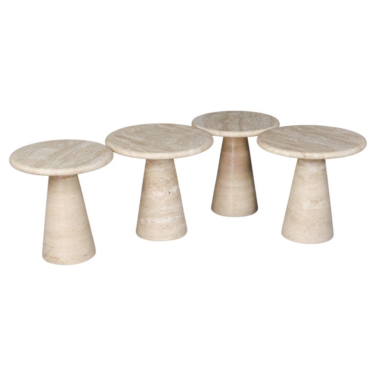 Modern Circular Travertine Side Tables or Coffee Tables, Italy 1980s