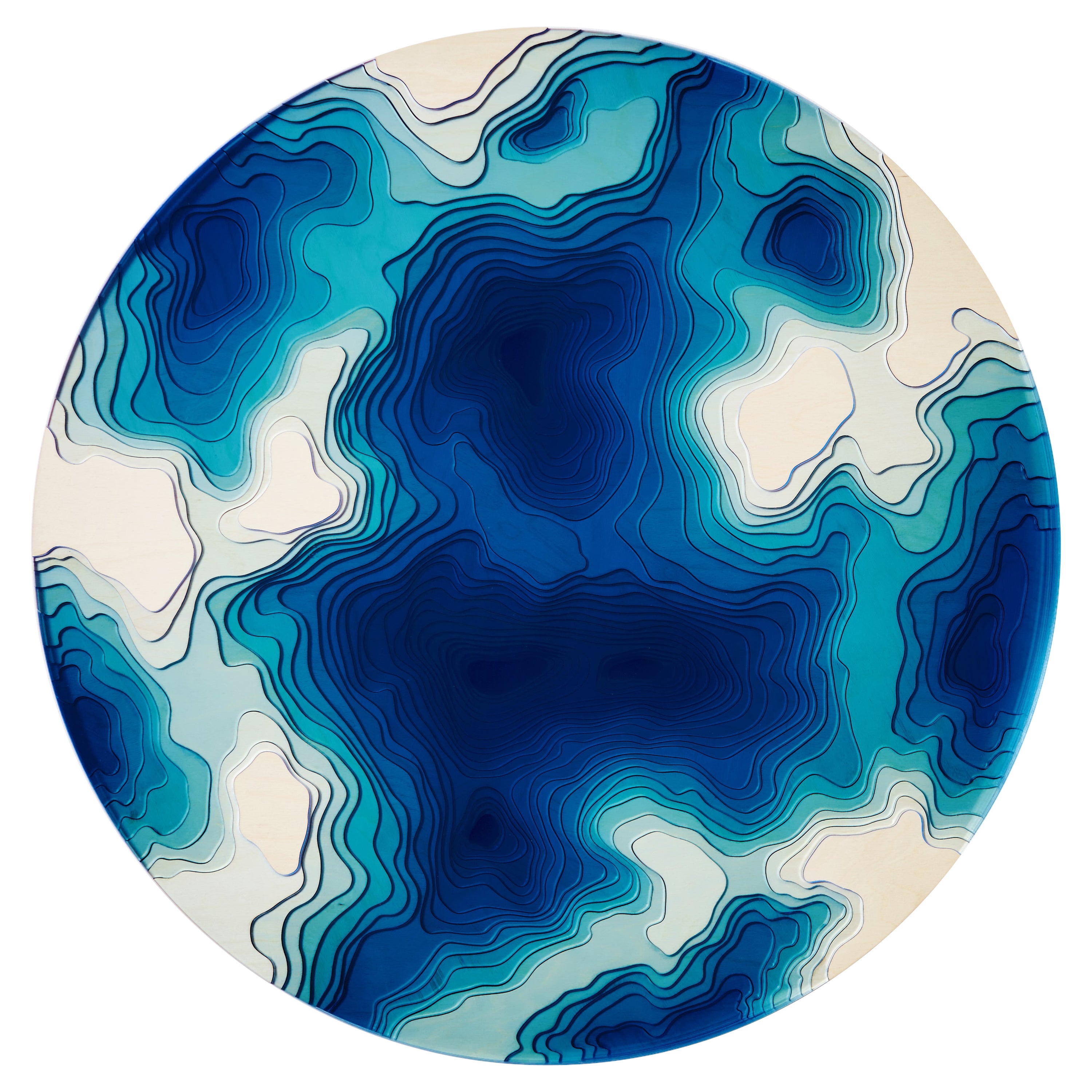 Modern Circular Wall Art Bas-Relief in Birch Wood and Glass For Sale